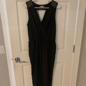 Jumpsuit with metal beads on shoulders and back